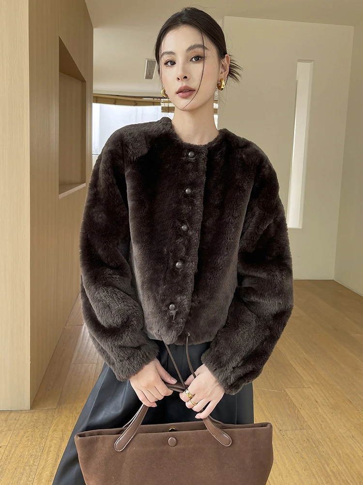 

High-end Luxury Merino Sheep Fur Shearling Jackets for Women 2026 New Simple O-neck Short Winter Genuine Leather Real Fur Coat