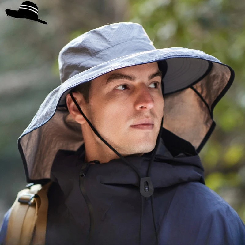 1 Stück Unisex Outdoor-Sonnenhut mit Pferdeschwanz-Öffnung für Sommer-UV-Schutz, Modischer Breiter Rand Schal-Bucket-Hat für Outdoor-Aktivitäten