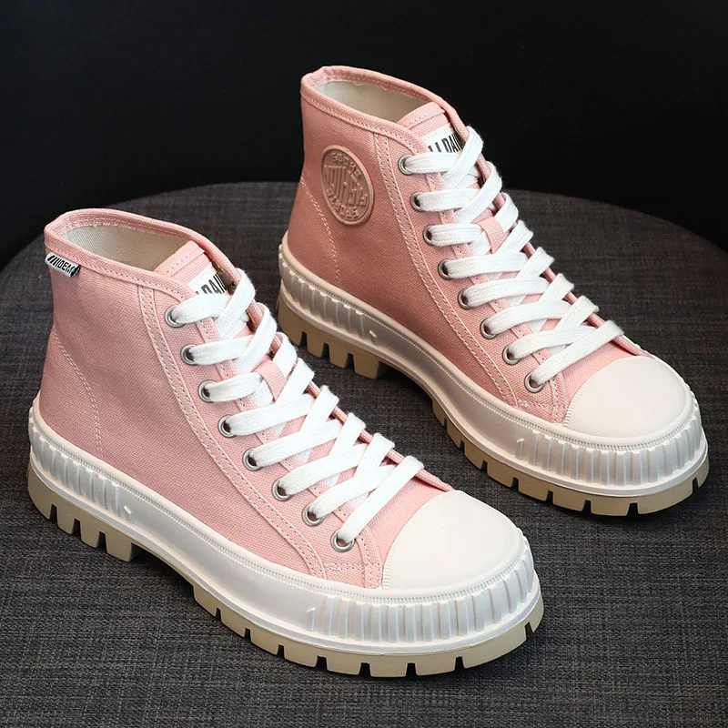 

Холщовая обувь, шикарная женская обувь с высоким берцем, новые белые туфли, весенняя корейская женская уличная повседневная обувь, женская дышащая спортивная обувь