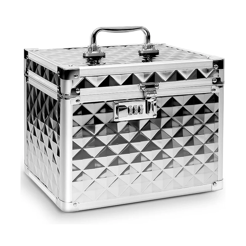 

Cosmetic Case Lock Aluminum Alloy Organizer Jewelry Medicine Case Valuables Documents Safe Combination Lock Box 10x7.25x7.75"