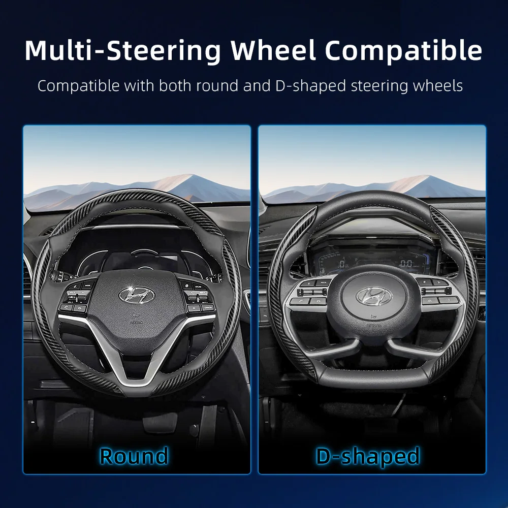 Suitable for Hyundai Carbon Fiber Texture Steering Wheel Cover with Segmented Quick-Release Design, Durable, for Tucson Elantra Avante I30 Sedan Alcazar Grand Creta I10 Kona Kauai Santa Fe Xcent Aura Venue I20 view 3