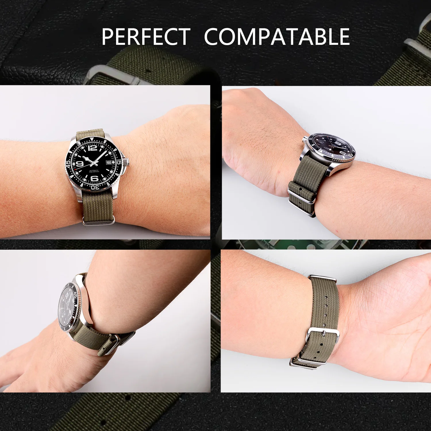 Geripptes Nylon-Uhrenarmband, 18 mm, 20 mm, 22 mm, bequeme Uhrenarmbänder, Schlaufe, militärisch, waschbar, für Herren-Uhrenarmbänder – Detail 18
