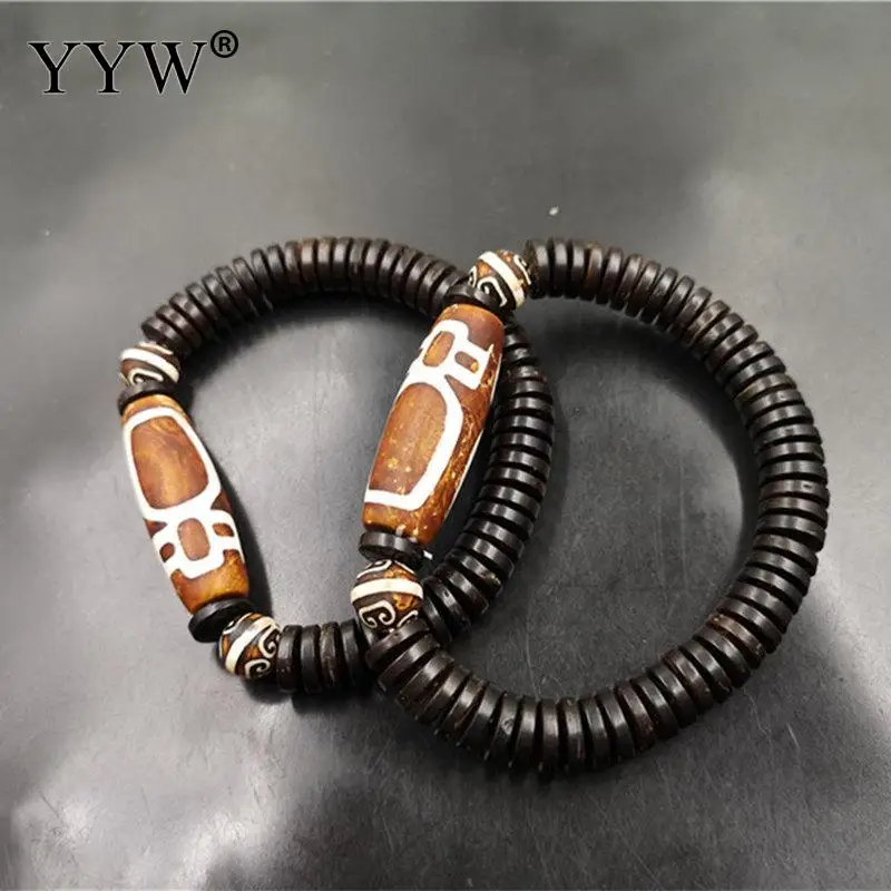 Coco Color Guanyin Pattern Natural Tibetan Stone Dzi Beads Bracelet For Men Women Vintage Bangle Keep Money And Healthy Jewelry