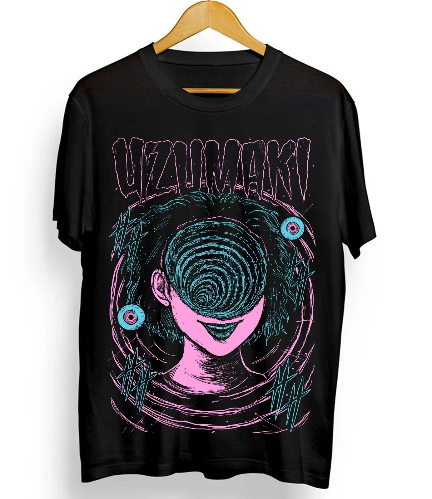 Camiseta de Anime de Terror Uzumaki Junji Ito para Hombre, Talla Grande, Negra, Manga Corta, Estampado Gráfico, Regalo para Fanáticos del Manga, Ropa Urbana de Verano