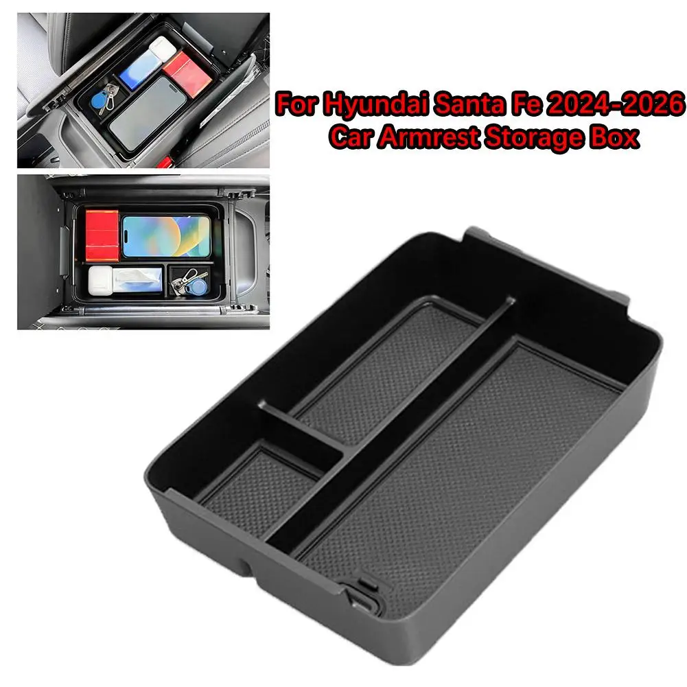 Center Console Storage Box for 2024-2026 Hyundai Santa Fe Armrest Organizer Tray with Screen Compartment