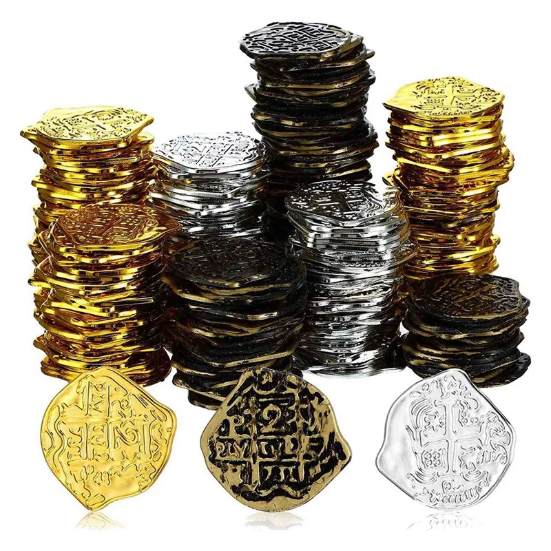 

900 Pcs Plastic Gold Coins Pirate Coins Kids Play Coins For Pirate Party Treasure Chest Games Tokens Toys Cosplay