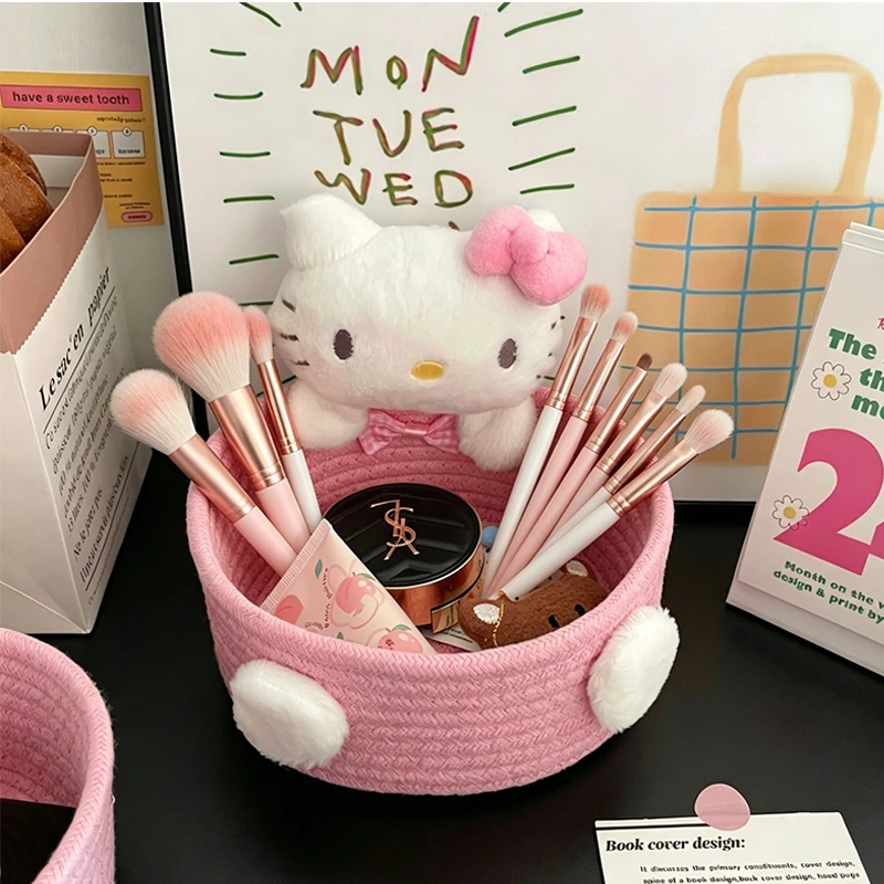 Image 4: Panier de rangement Hello Kitty, boîte de rangement pour cosmétiques et pinceaux de maquillage, boîte de rangement pour accessoires capillaires divers, décoration de chambre à coucher, cadeau