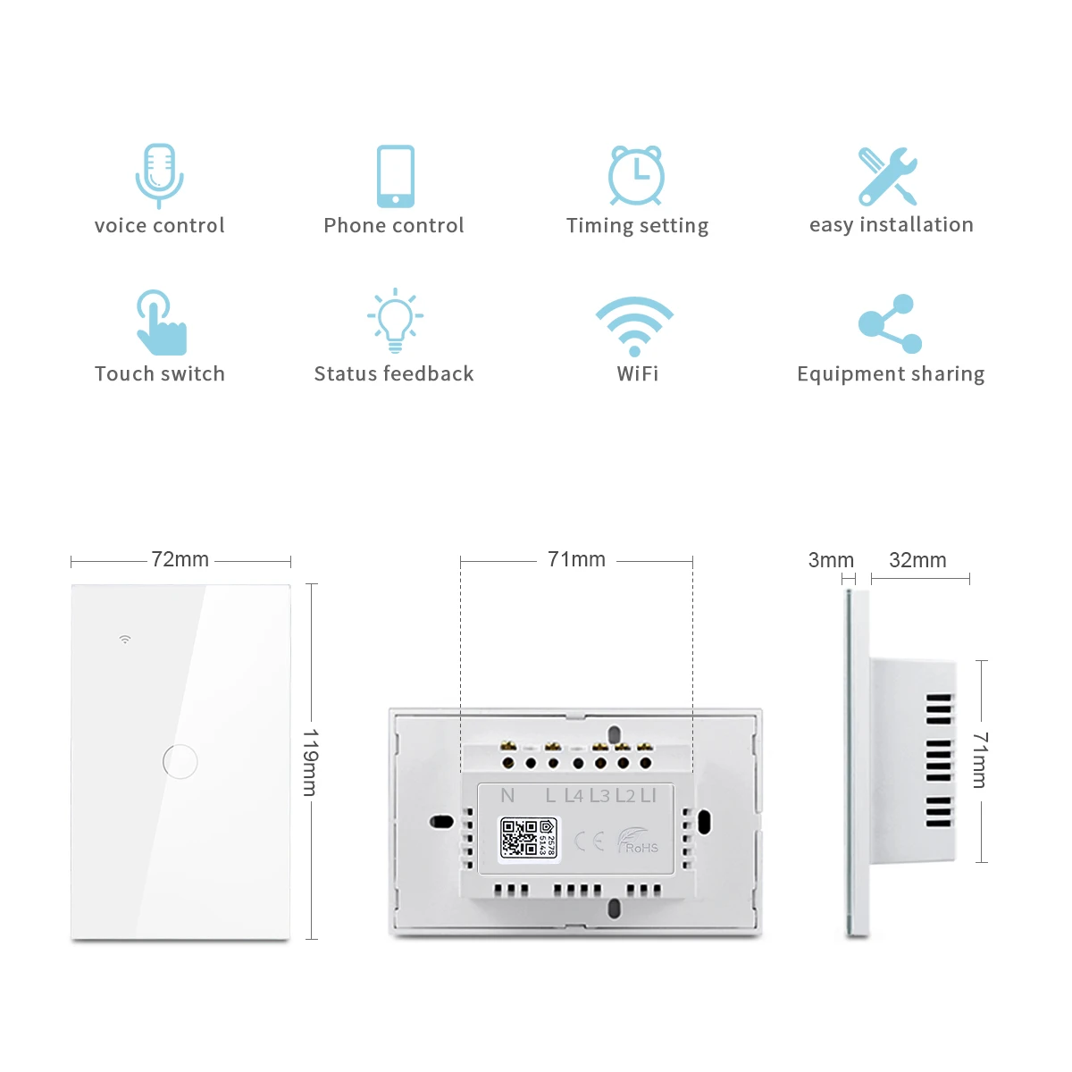 Neutral Wire Required Apple Homekit WIFI Touch Sensor Light Switch 1/2 /3 Gang Siri Voice Control Smart Home Wall Switch US