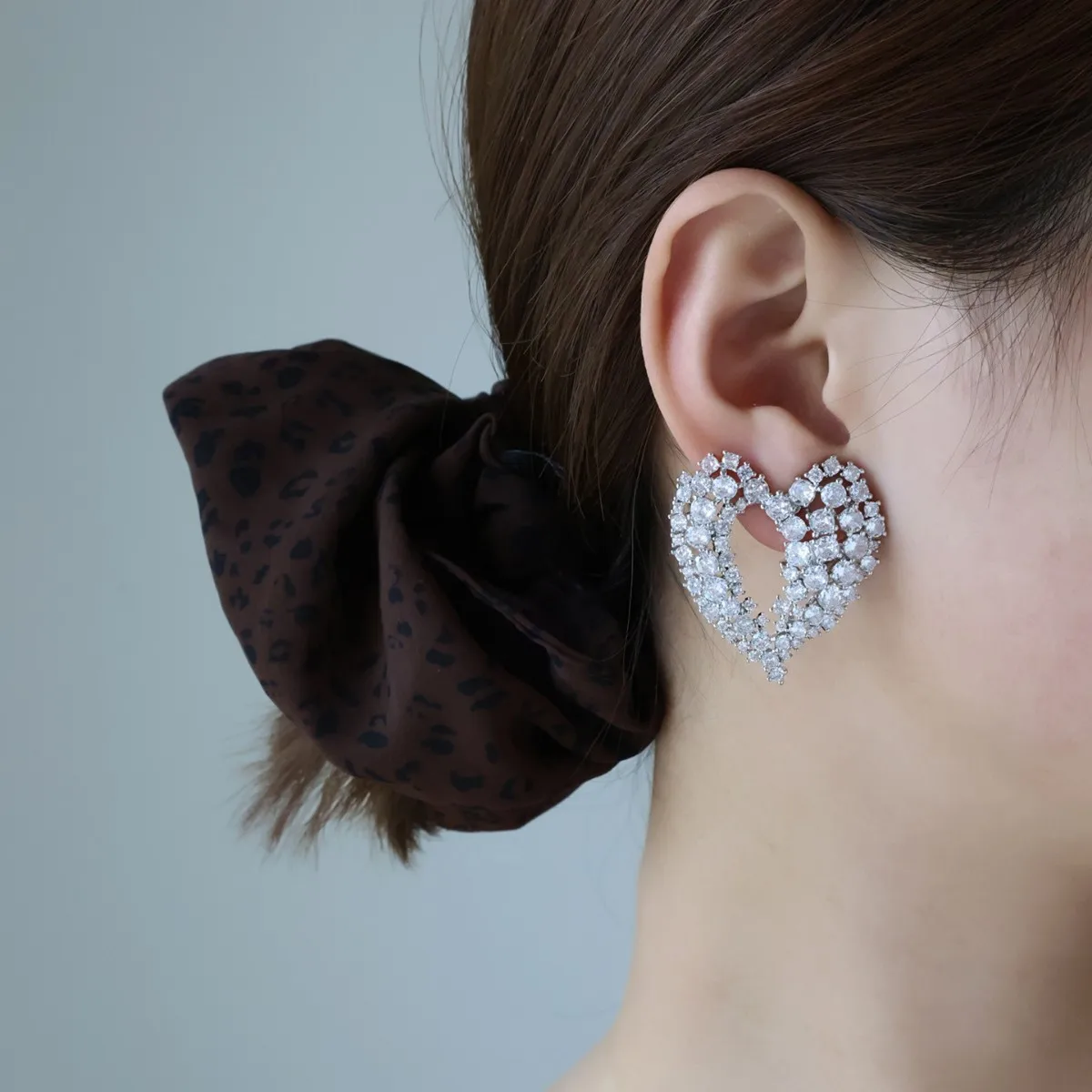 

Hollow Heart sparkling Earrings Luxury Vintage love finger ring advanced jewelry set