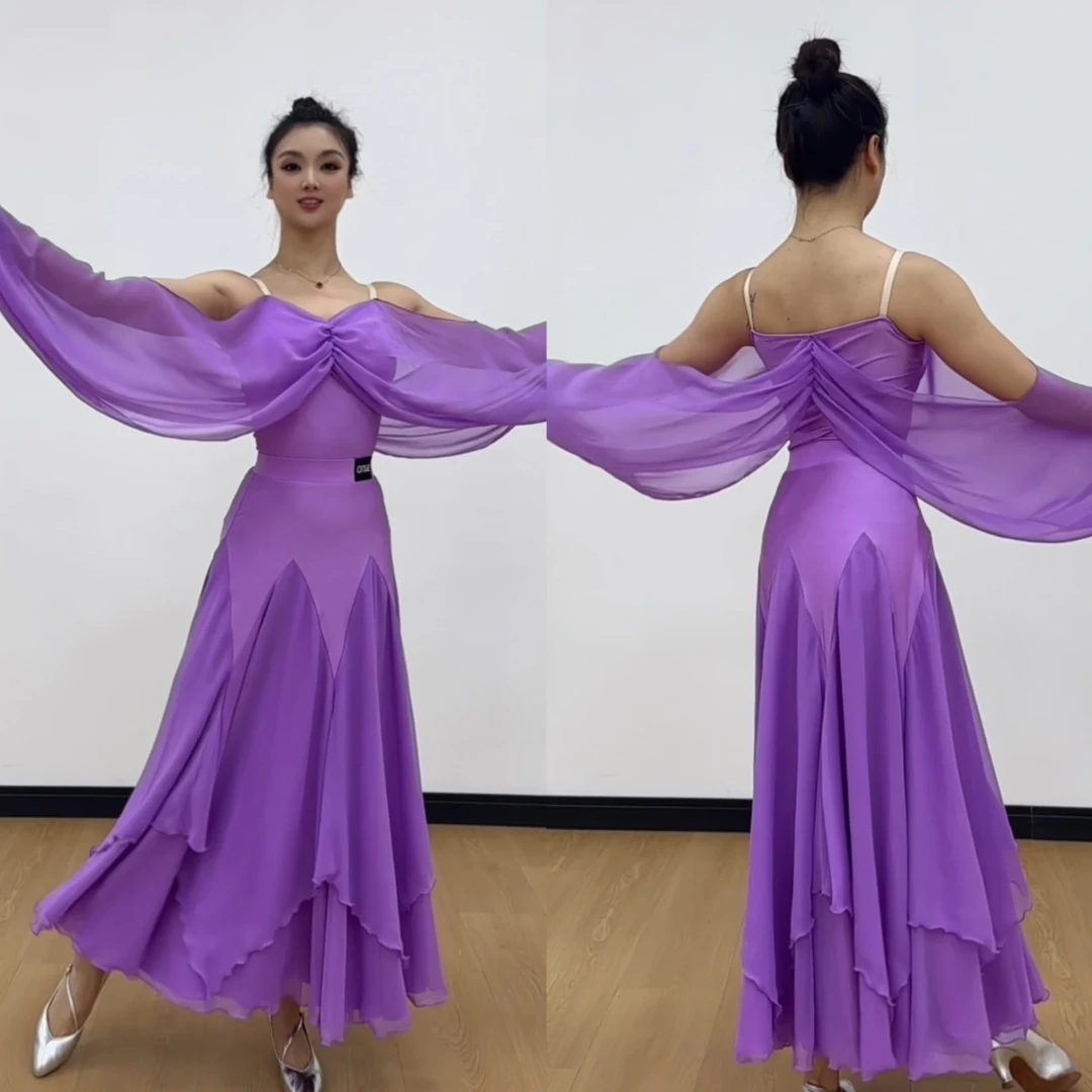 Purple Ballroom Dance Clothes Women WaltzDance Tops Skirt Practice Clothing Adult Prom Performance Dresses Tango Wear BL18083