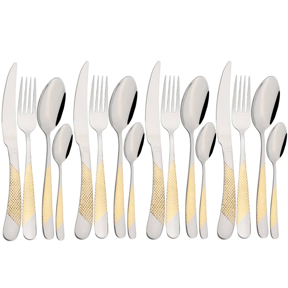 

Drmfiy 16Pcs Stainless Steel Cutlery Set High Quality Dinnerware Knife Fork Tea Spoon Silverware Set Kitchen Home Flatware Set