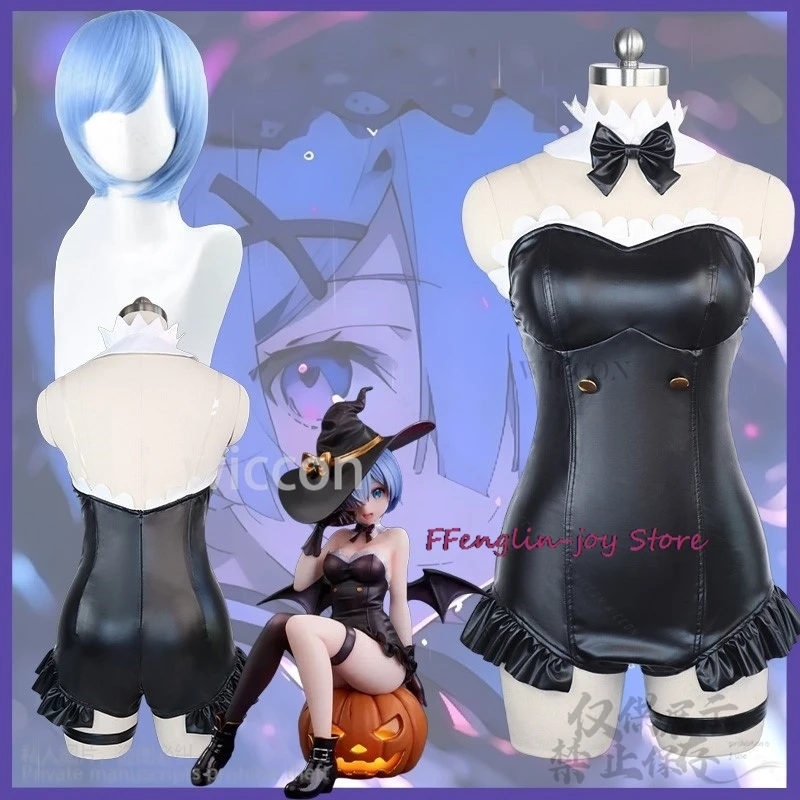 

Anime Re Life In A Different World From Zero Cosplay Rem Costume Sexy Pu Bunny Girls Rabbit Uniform Magical Witch Hat Customized