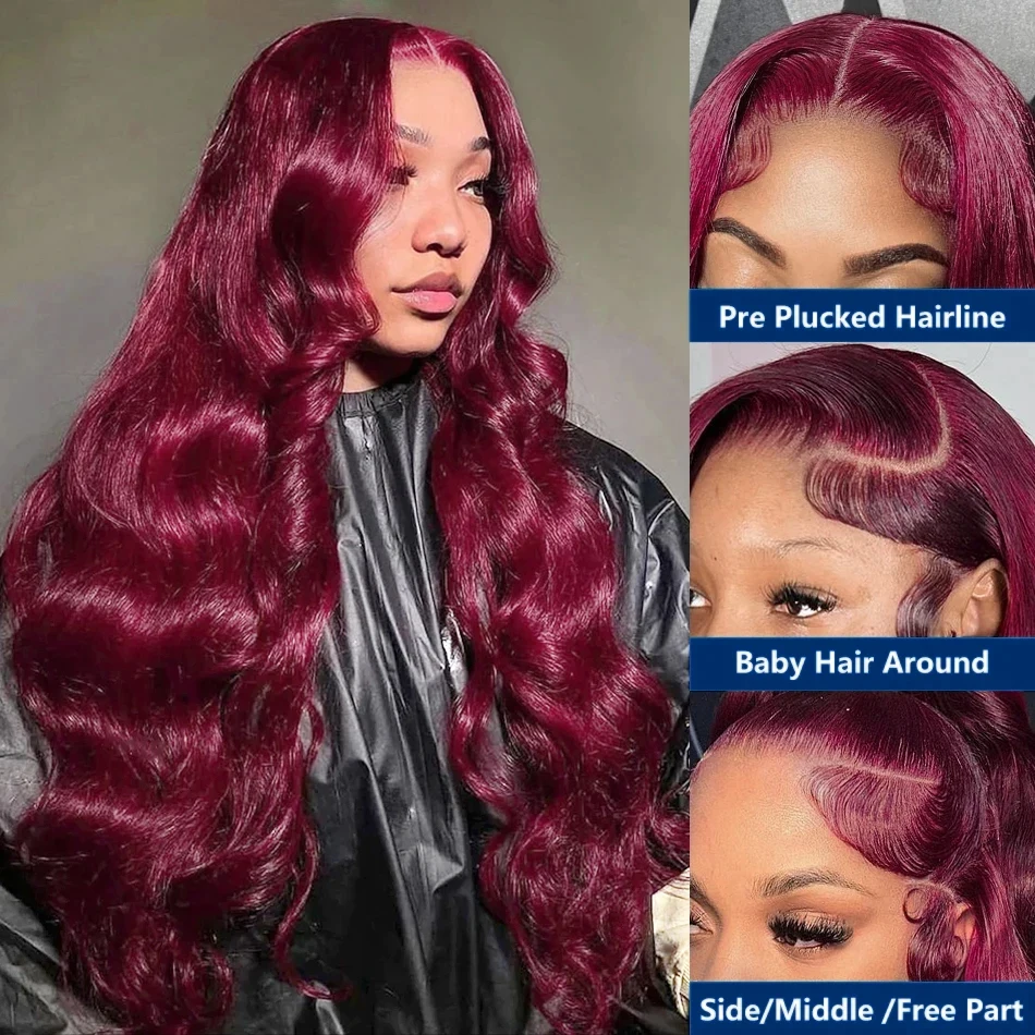 99J Burgundy 13X6 Hd Lace Frontal Human Hair Wig Colored Body Wave 13X6 Hd Lace Frontal Wig 13X4 Red Lace Front Human Hair Wigs