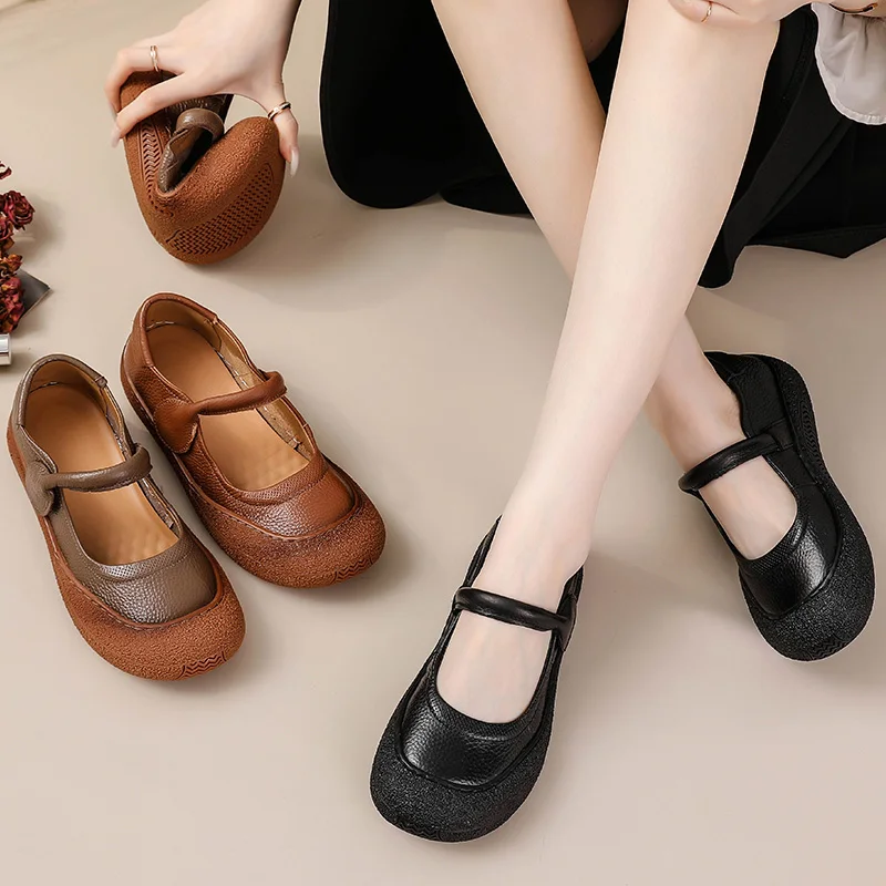 

Newest mom flats women's autumn flat shoes genuine leather mary janes woman comfortable walking shoes ladies driving moccasins