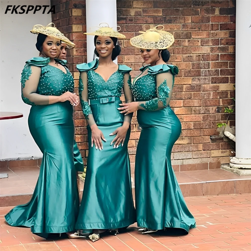

Custom Made 2025 Luxury Bridesmaid Dresses Chic Pearls Appliques Satin Mermaid Long Maids Of Honor Gowns Dropshipping
