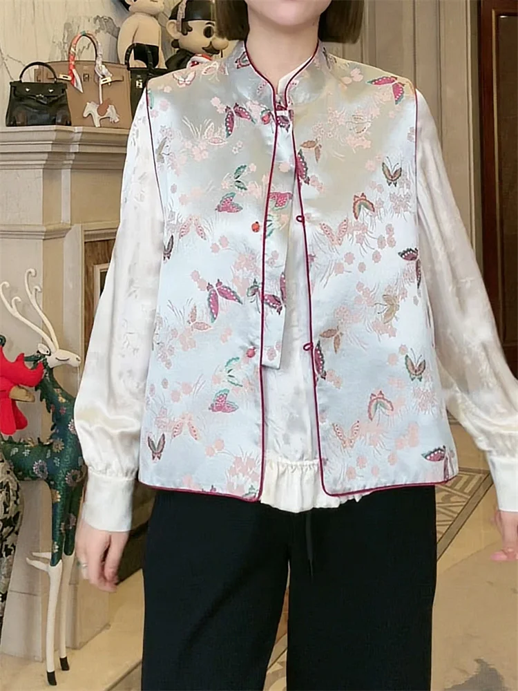 

Новый китайский двусторонний винтажный топ с воротником-стойкой в стиле Тан, модифицированный женский жилет из дышащего шелка