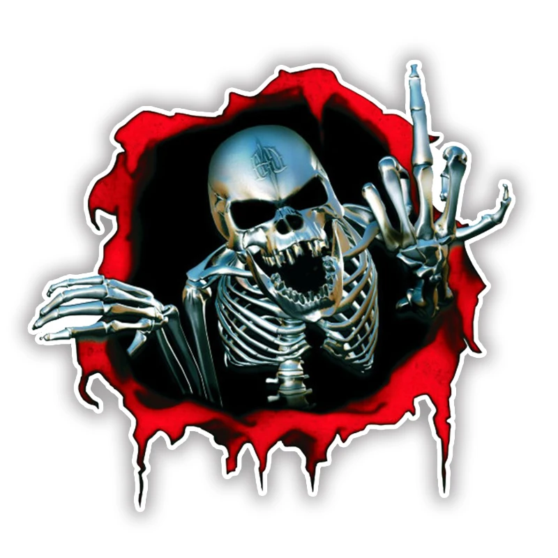 

CK21200# Skull Skeleton Middle Finge Sticker for Car Truck Van Laptop Book Fridge Guitar Motorcycle Helmet ToolBox Door PC Boat