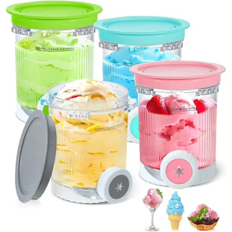 

ABRW-Pack Of 4 Creami Containers Designed For Ninja Swirl Creami NC701, For Ninja Swirl Ice Cream Maker Accessories