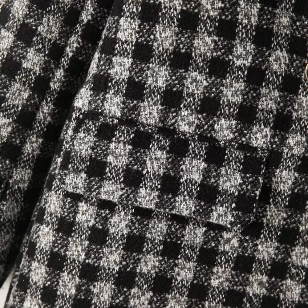 PB&ZA Damen-Oberteil mit locker sitzendem Kragen, Knopftaschen und karierter Herbst- und Wintermode-Anzugjacke