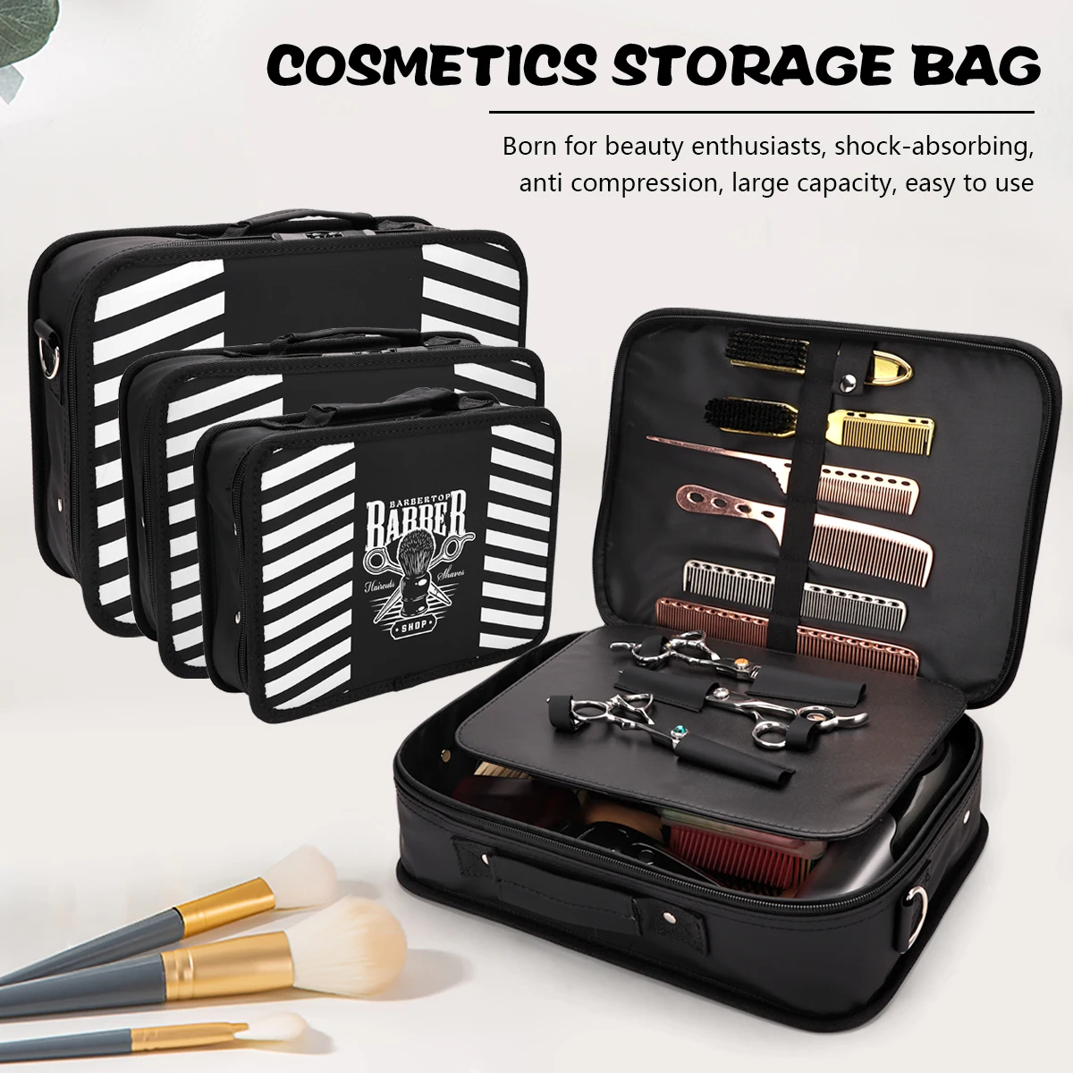 Professional Shockproof Barber Case Large Capacity for Hair Cutting Tools, Travel Storage Organizer Bag for Scissors Trimmer Kit