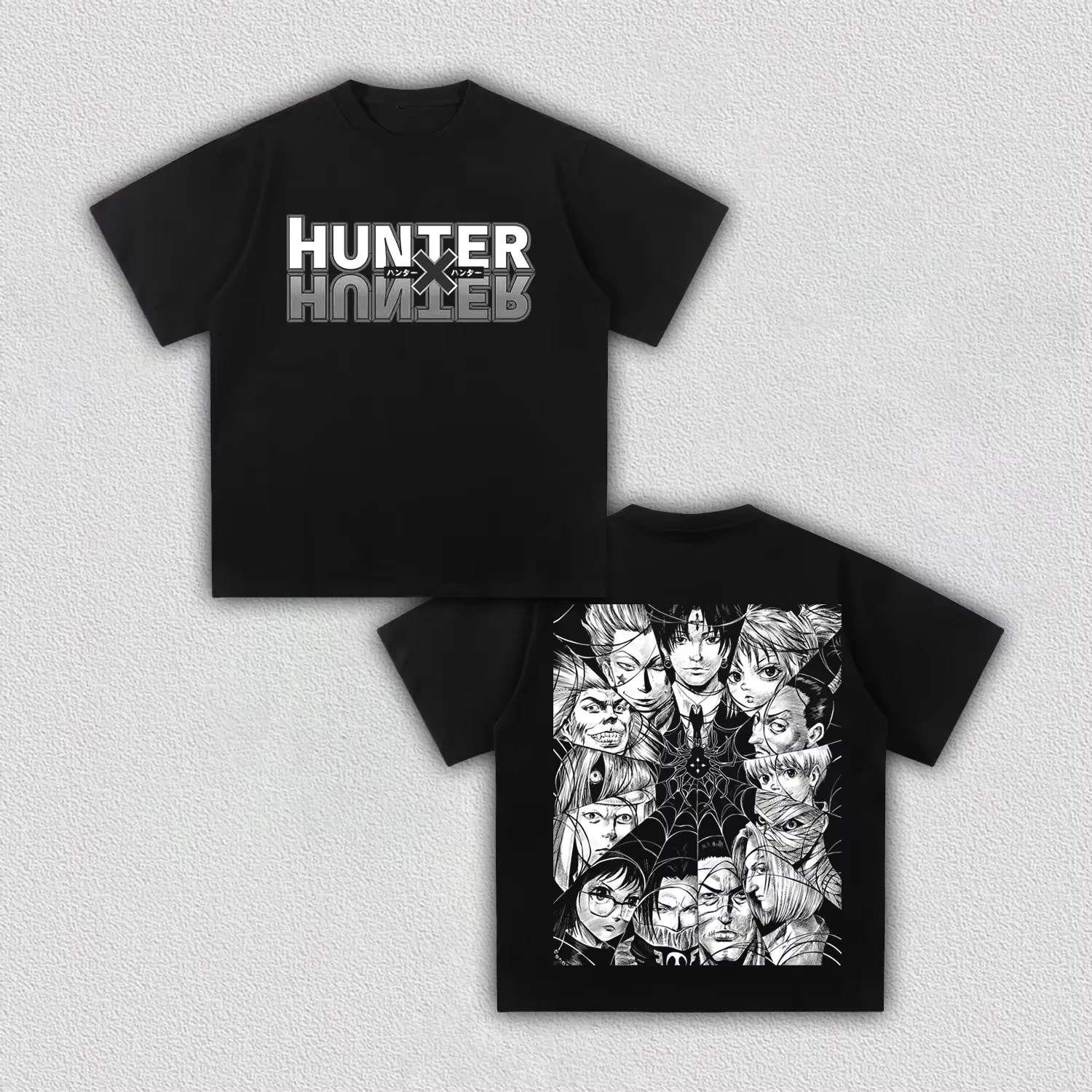 Vintage Manga T Shirt HUNTER X HUNTER Phantom Troupe Group Print Men Casual Cotton Short Sleeve Anime Streetwear Unisex Tee