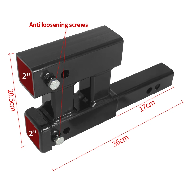 Dual 2-inch Extension Receiver trailer hitch for use trailer arm install