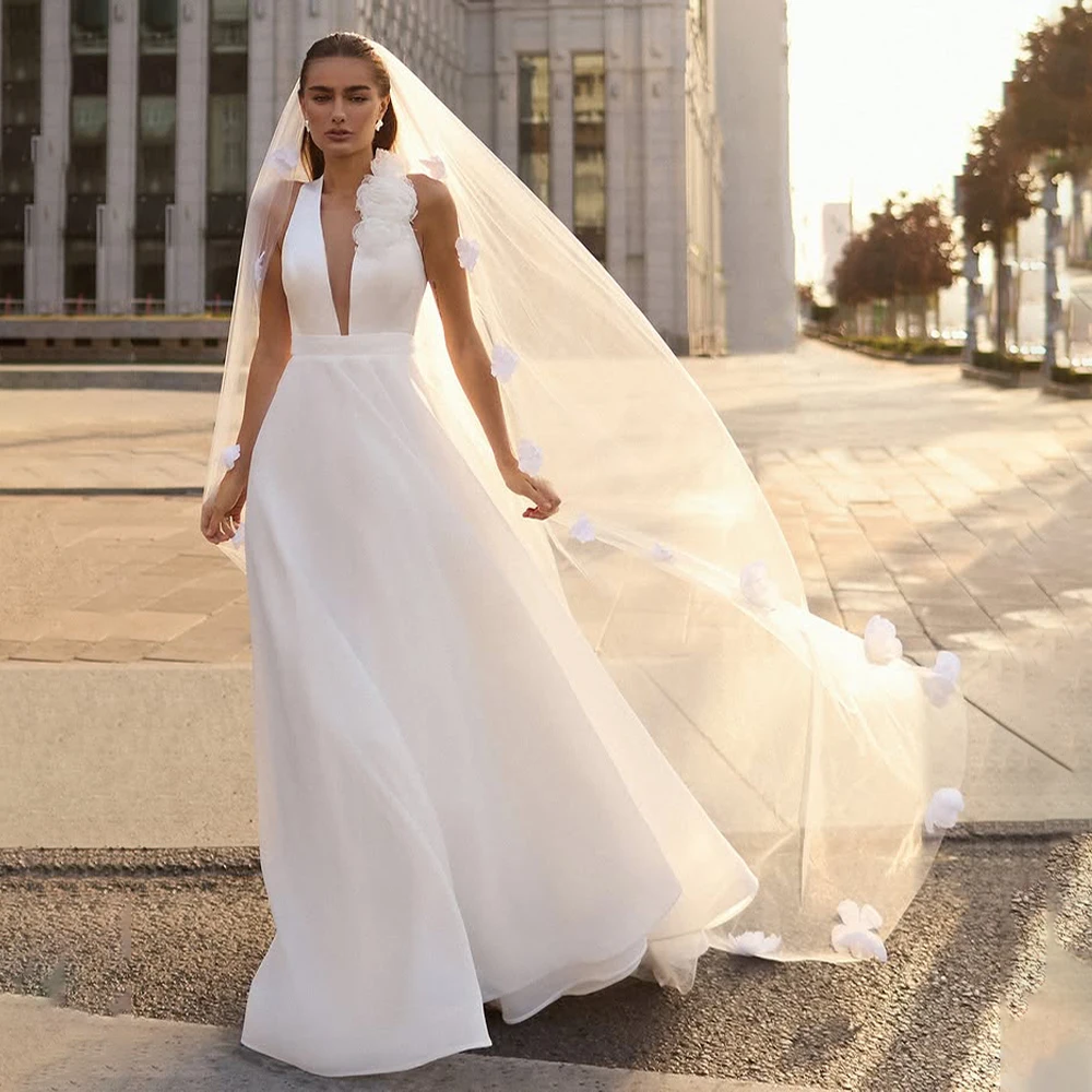 

Fashion Halter Neck Wedding Dress A-line Sleeveless Bridal Gowns Backless Customized Bride Dresses For Wedding 2026