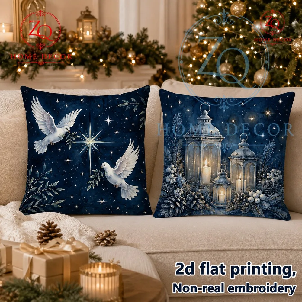 Christmas starry sky  peace doves  retro clestick cushion covers cree a festive mosphere  home