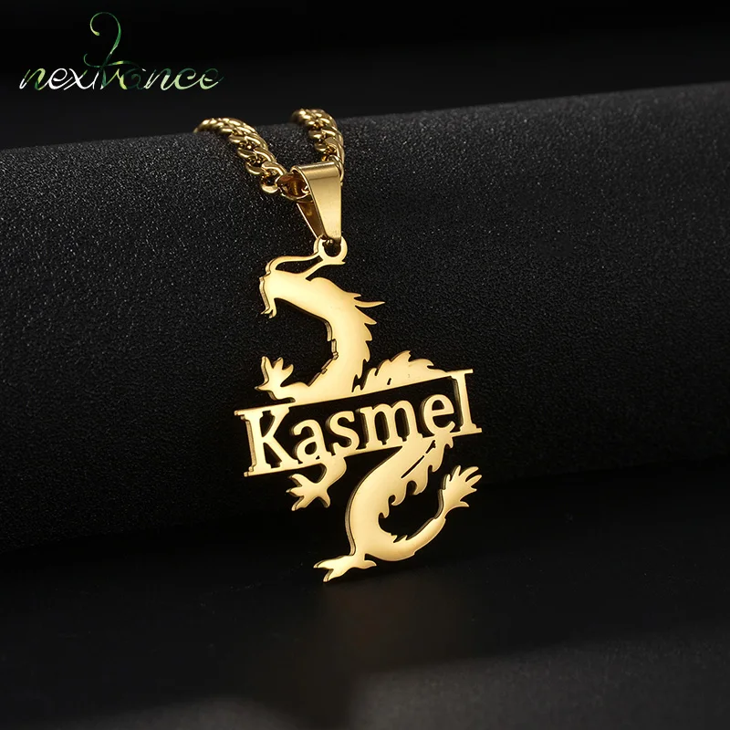 Nextvance Custom Name Necklace Stainless steel Oriental Strength Guard Mystery Dragon Pendant Necklaces Unisex Men Jewelry Gift