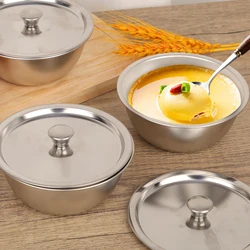 Stainless Steel Steamed Egg Bowl Ramen Rice Fruit Salad Stew Bowls with Lids Soup Cup Food Container Kitchen Tableware Supplies