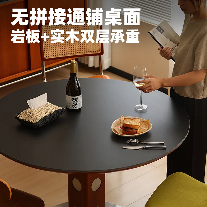 Round table retro metal legs solid wood rock slab dining table