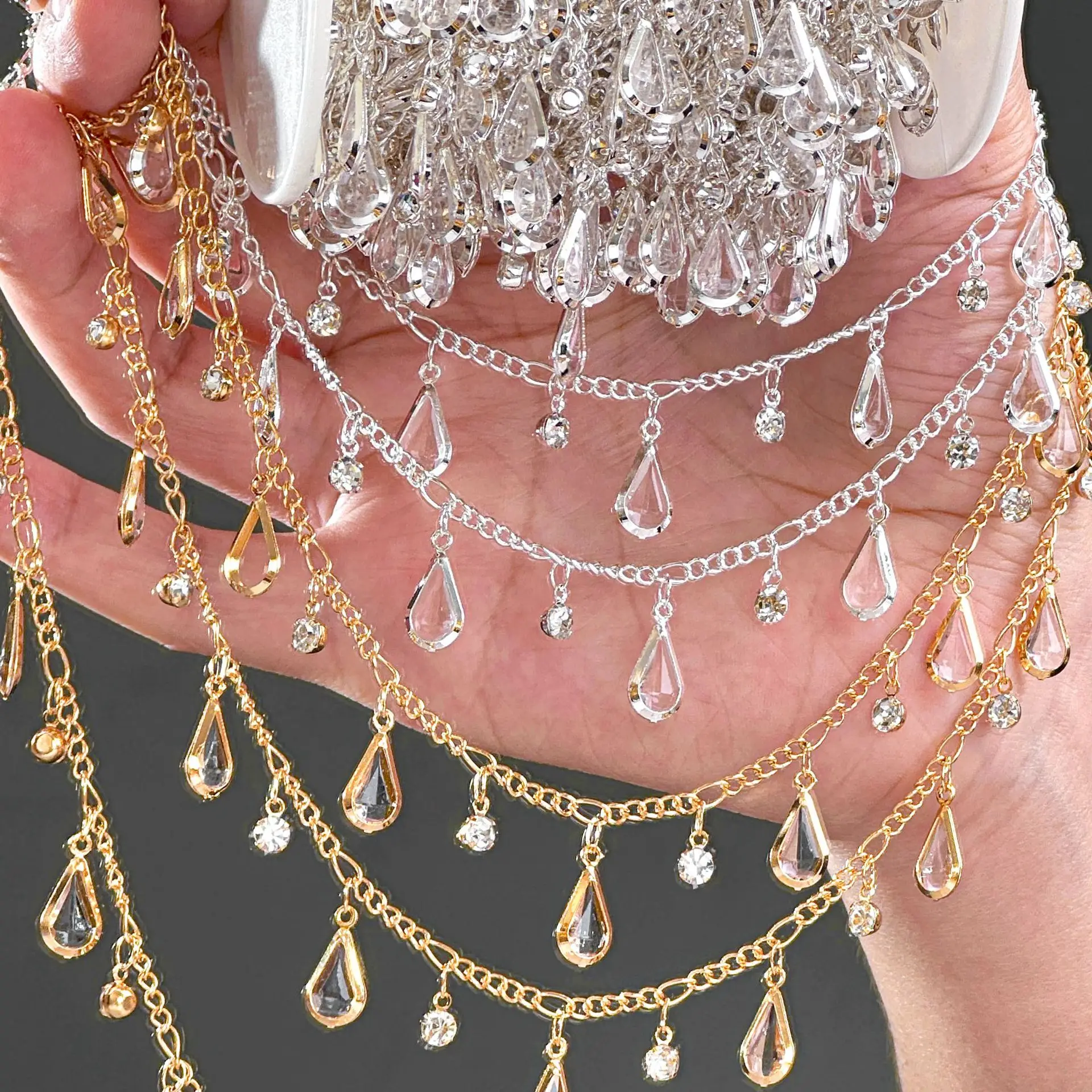 0,5/1/2 Exquisite Tropfenförmige Strass-Quaste Handgefertigte Kette DIY Halskette Armband Damen Schmuckzubehör Bekleidungsmaterialien – Detail 9