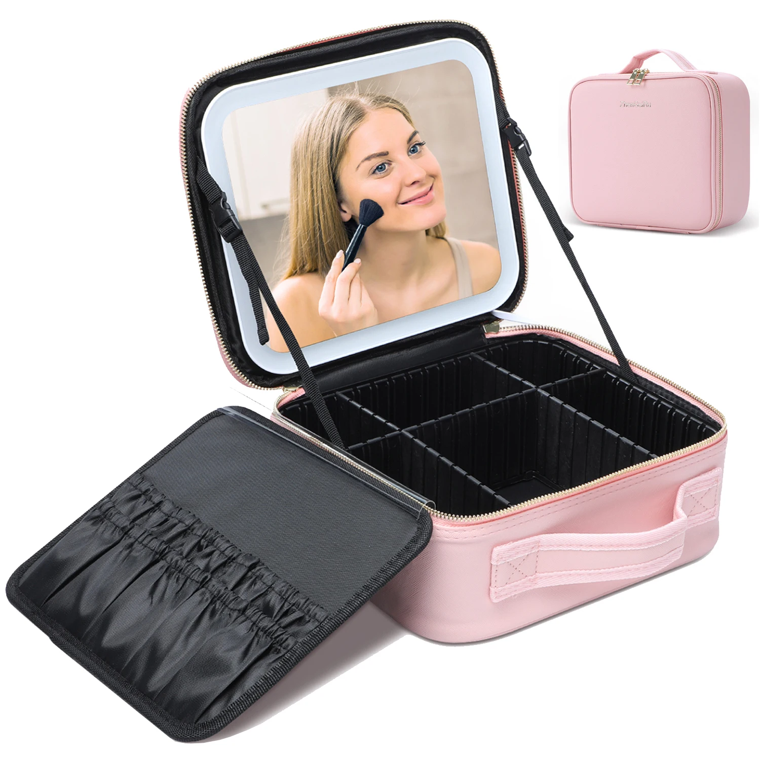 Travel Makeup Bag With LED Lighted Make Up Case With Mirror 3 Color Setting Cosmetic Makeup Box Organizer Vanity Case For Women