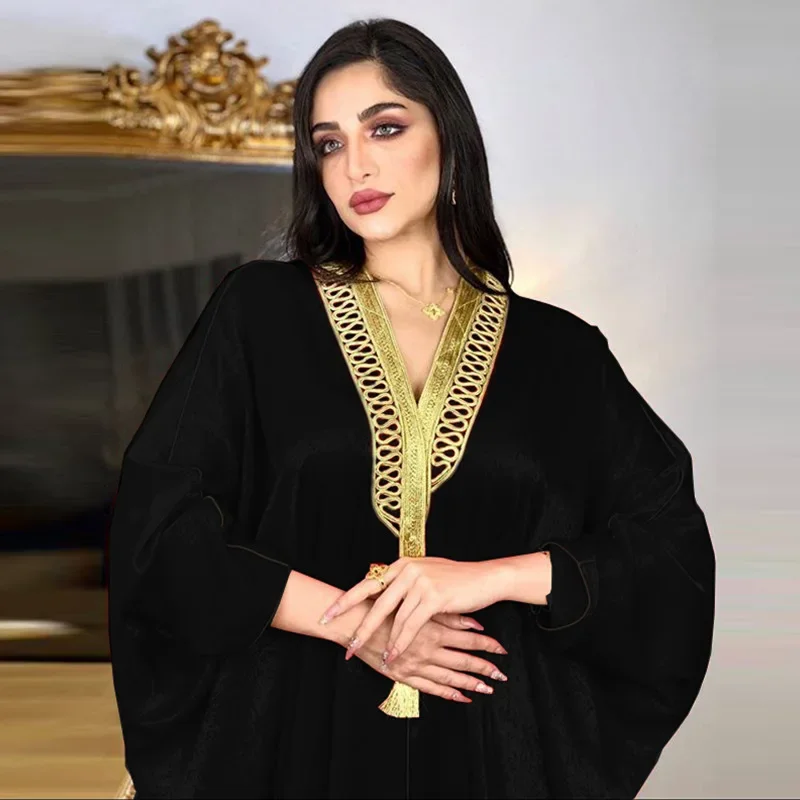 

2025 Vestido Ropa De Mujer Envio Gratis Eid Abayas Women Ramadan Satin Dress Muslim Fashion American Clothing Bat Sleeve Robe