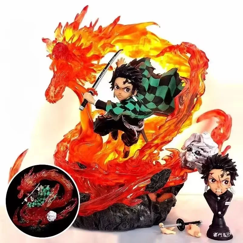 30cm Demon Slayer Kamado Tanjirou Figure Fire Dragon Fighting Stance Anime Peripherals Model Desktop Display Gift Collection Toy