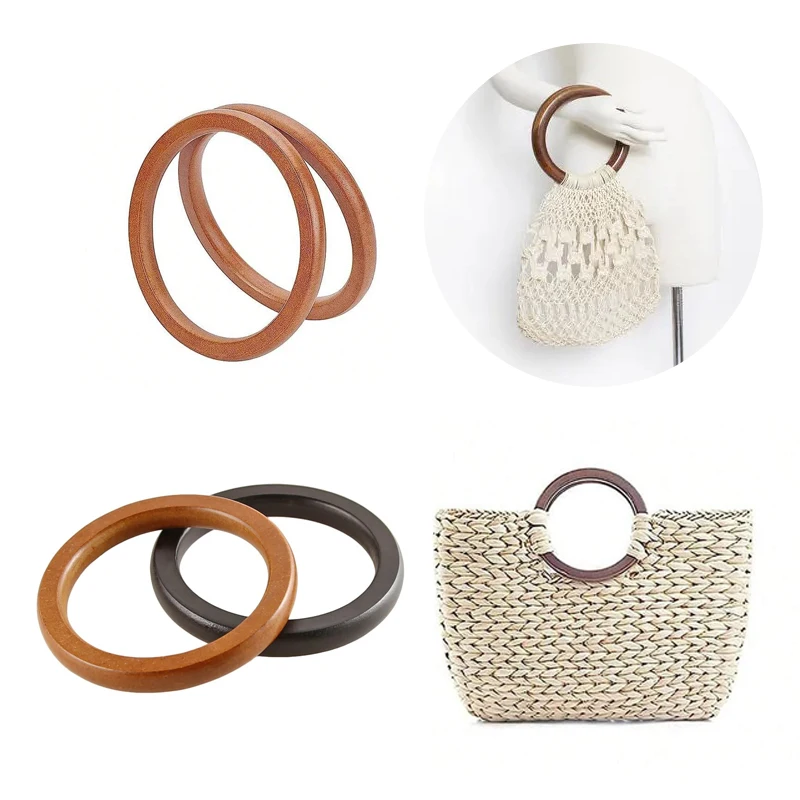 Round Wooden Bag For Crochet Bags Handle DIY Handbag Accessories Replacement Removeable Solid Shoulder Purse Handle