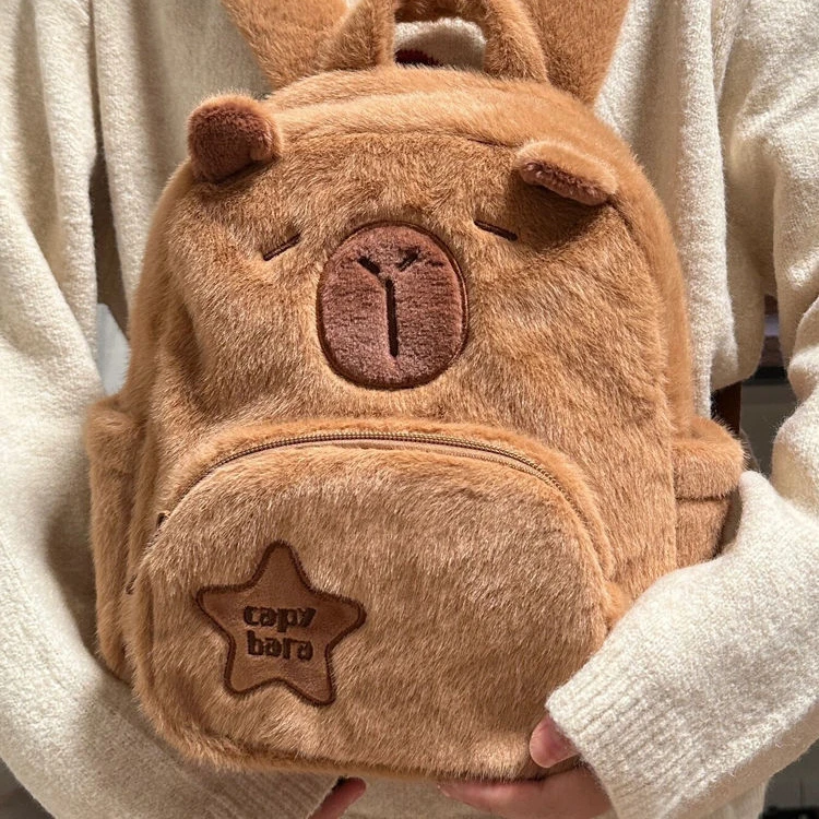 Cute Plush Kawaii Capybara Soft Large Capacity School Bag Storage Bag Shoulder Bags Backpack Student Commuting Bag Women's Bags