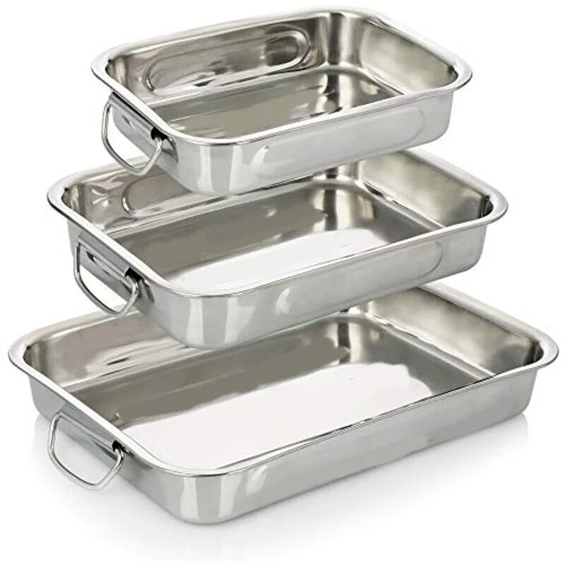 Bandeja rusa para horno acero inoxidable con asas, 25, 30, 35, 40 cm