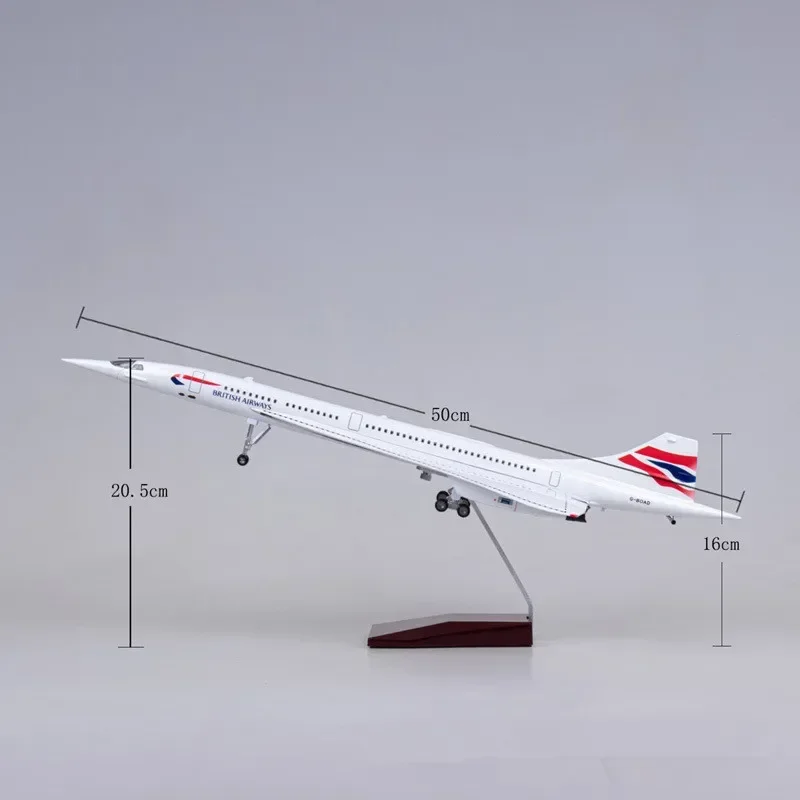 Nieuwe 50Cm 1:125 Schaal Diecast British Airways Concorde Hars Vliegtuig Airbus Met Licht En Wielen Speelgoed Vliegtuig Collectie Display