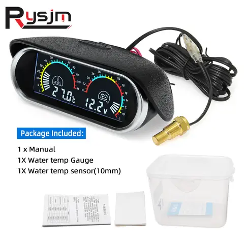 HD 12V/24V Car 2 IN 1 LCD Gauge Voltmeter+Water Temperature Meter With 1/8 NPT Temp Sensor Water Temp Gauge for Auto Truck 10 best sales temp gauge car - №8