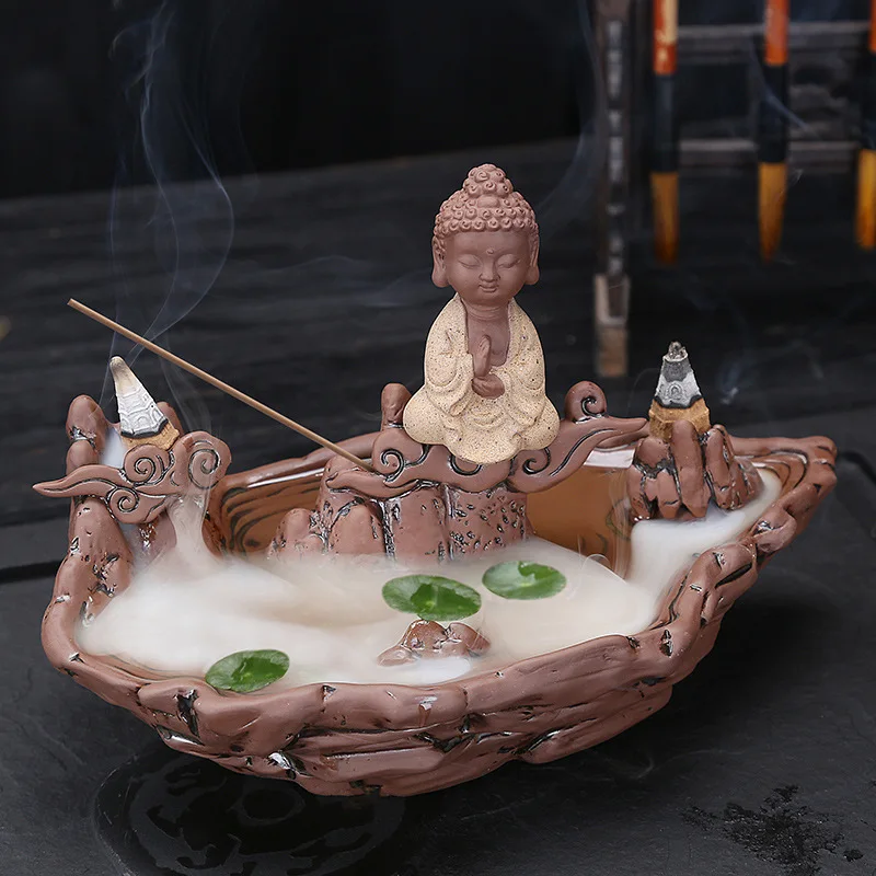 Fisherman Fishing Buddha Buddhist Backflow Incense With 10Pcs Cones Stick Censer Holder Use In Home Office