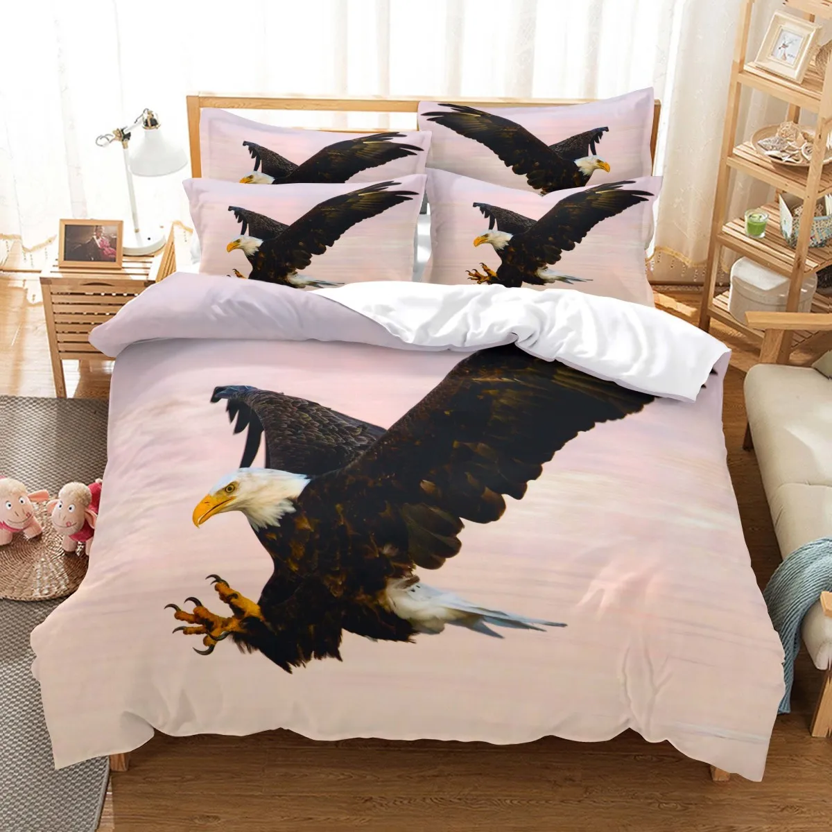 

3pcs Bedding Set Blue Sky Eagle Fly Print Cozy Duvet Cover King Queen Twin Single Size Birthday Gift Boy Kid Bedroom Decoration