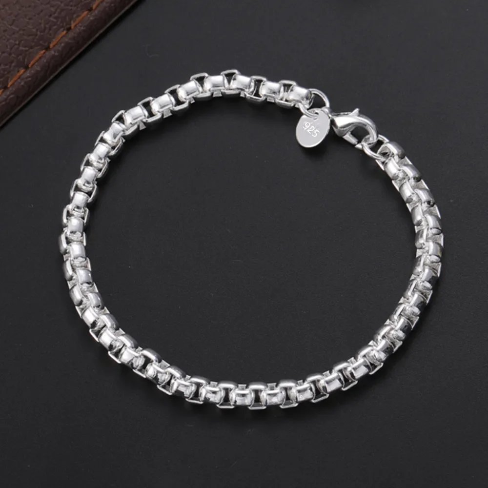 Nowe modne 18-karatowe złoto 925 Sterling Silver klasyczne bransoletki łańcuszkowe 4 MM dla mężczyzn kobiety prezenty ślubne 20 cm biżuteria modowa