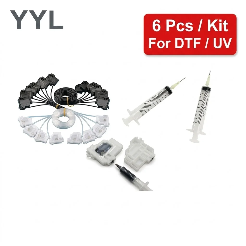 

6Pcs DTF UV Ink Damper + Ink Tube + Syringe Kit Solvent Resistant For Epson L1800 L805 L800 R1390 Printer Parts