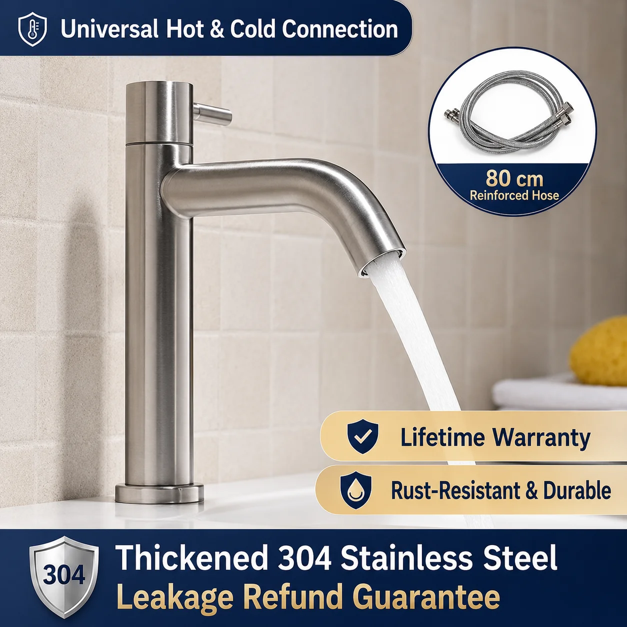 Bathroom Sink Faucet Stainless Steel Hot Cold Mixer Tap Single Handle Matte Black Silver Basin Tap