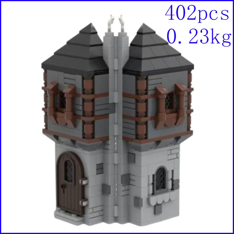 Spot MOC-228671 Mini Blue Medieval House DIY Small Particle Assembly Building Blocks Educational Toy Model Gift Set Ornaments