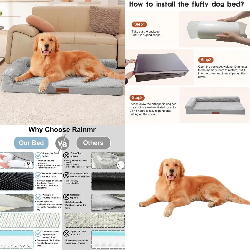 

Large Orthopedic Memory Foam Dog Bed for Large Breeds, Washable Cover, Non-Slip Base, Waterproof, Suitable for Indoor, Outdoor,