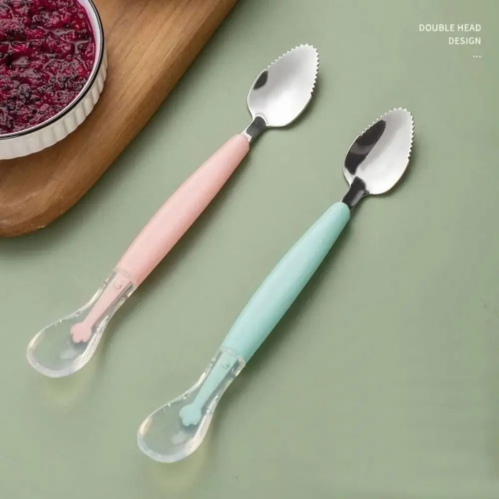 

Столовые приборы с двойной головкой, ложка для кормления, многофункциональная ложка для прикорм из нержавеющей стали, силиконовая ложка для соскабливания фруктов, грязевая ложка