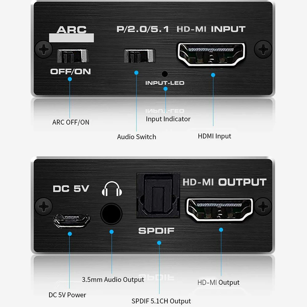 4K 60Hz kompatybilny z HDMI 2.0 rozdzielacz Audio 5.1 ARC HDMI kompatybilny ekstraktor Audio HDCP 2.2 HDR10 konwerter Audio