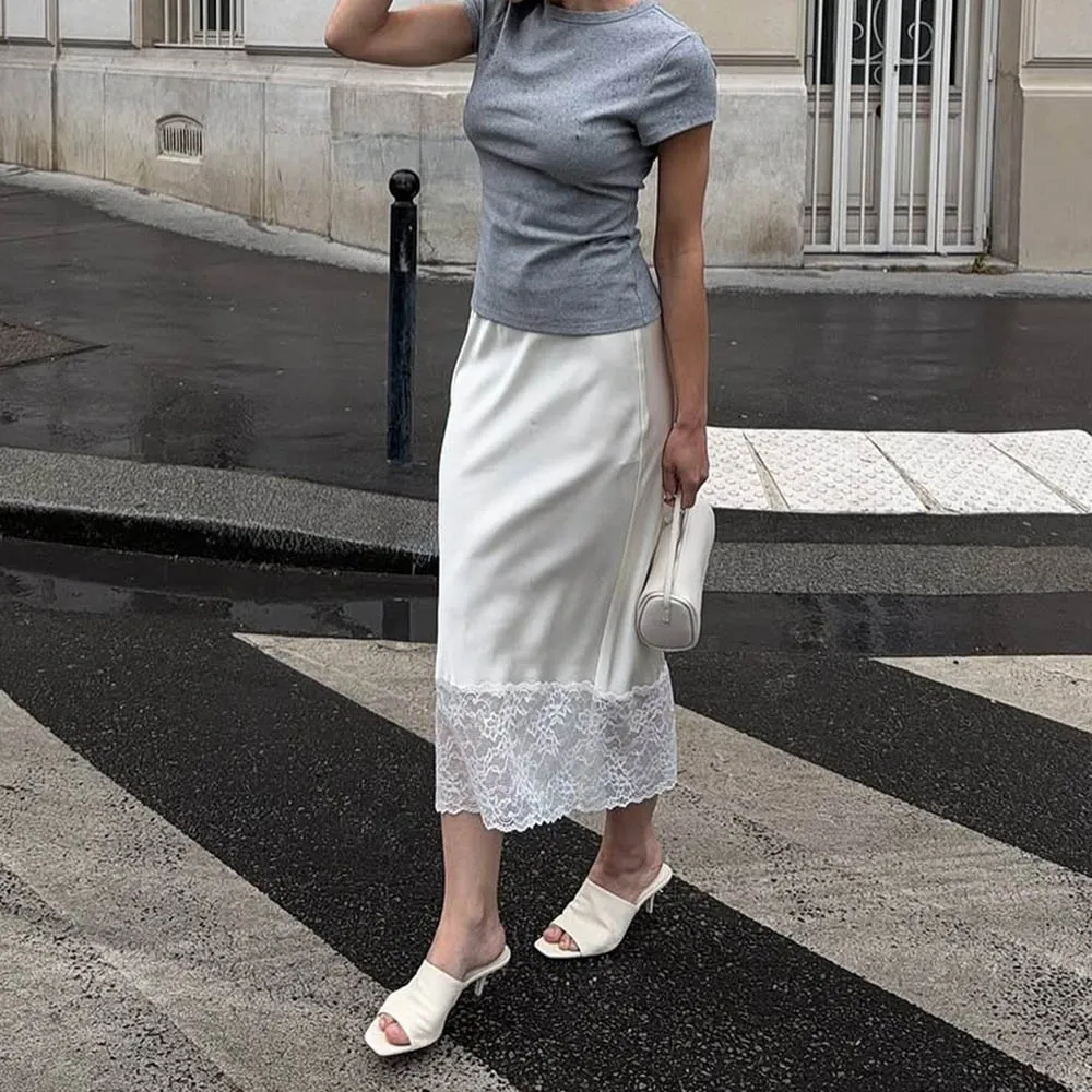 

Talenza Elegant Lace Skirt Summer Solid Slim Lace Patchwork Fashion Skirt Luxury Casual High Waisted Office Lady Female Skirt